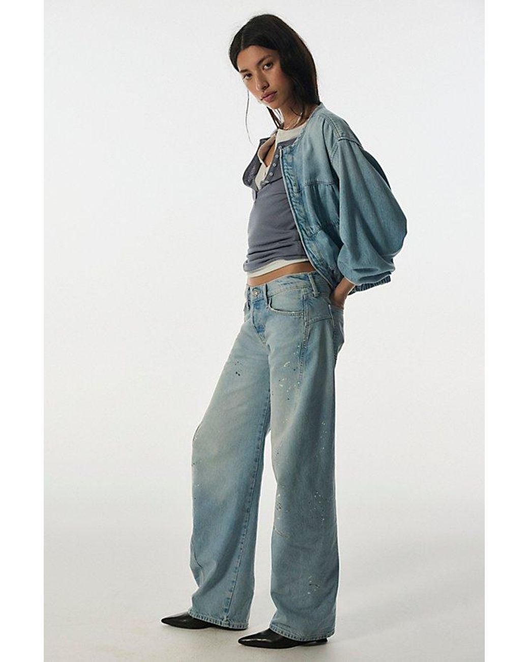 Free People Blue Fable Low-Rise Twisted Bowed Jeans