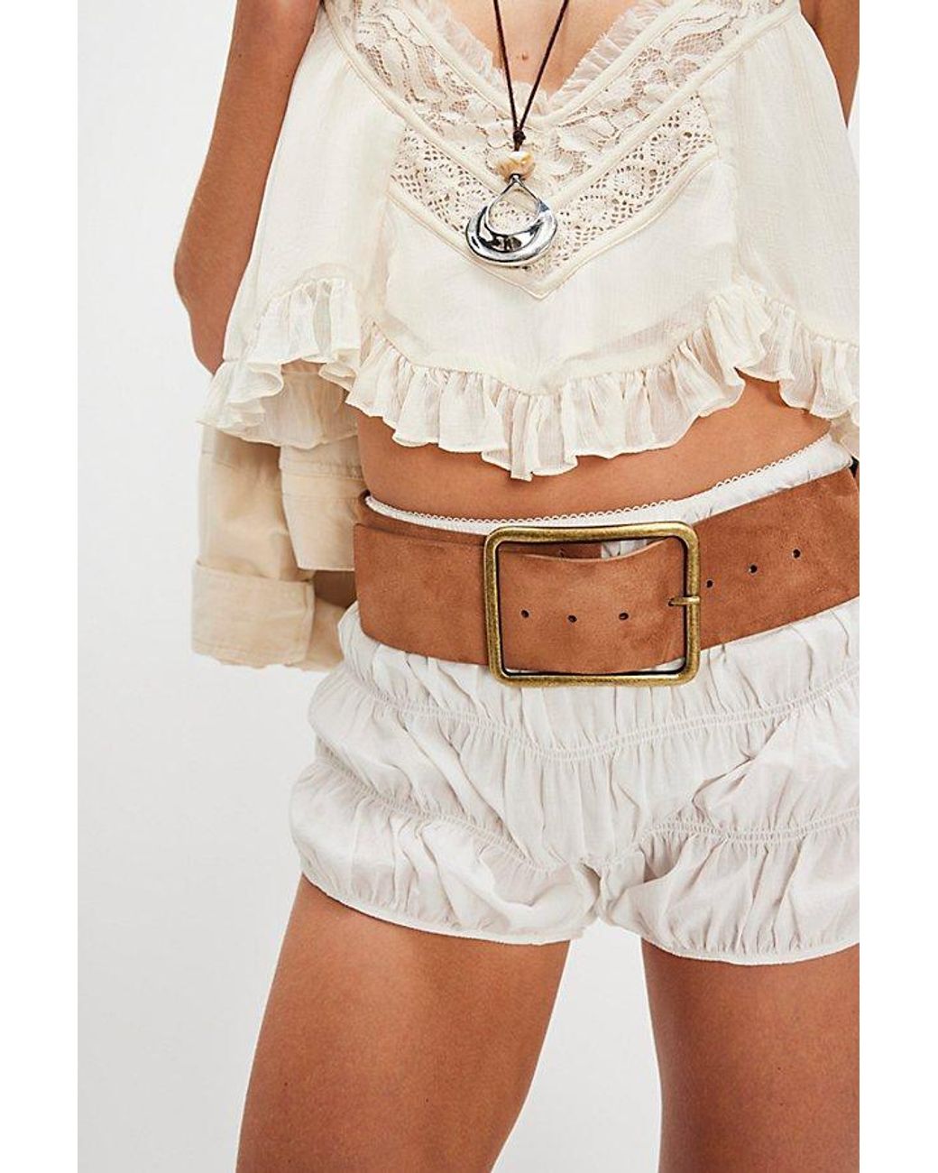 Free People White Suede Hex Hip Belt