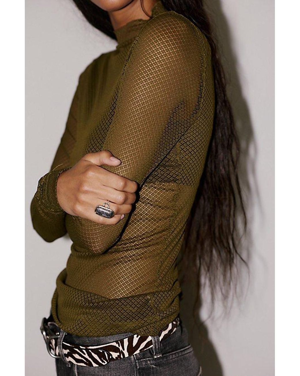 Intimately By Free People Green As If Mesh Layering Long Sleeve By