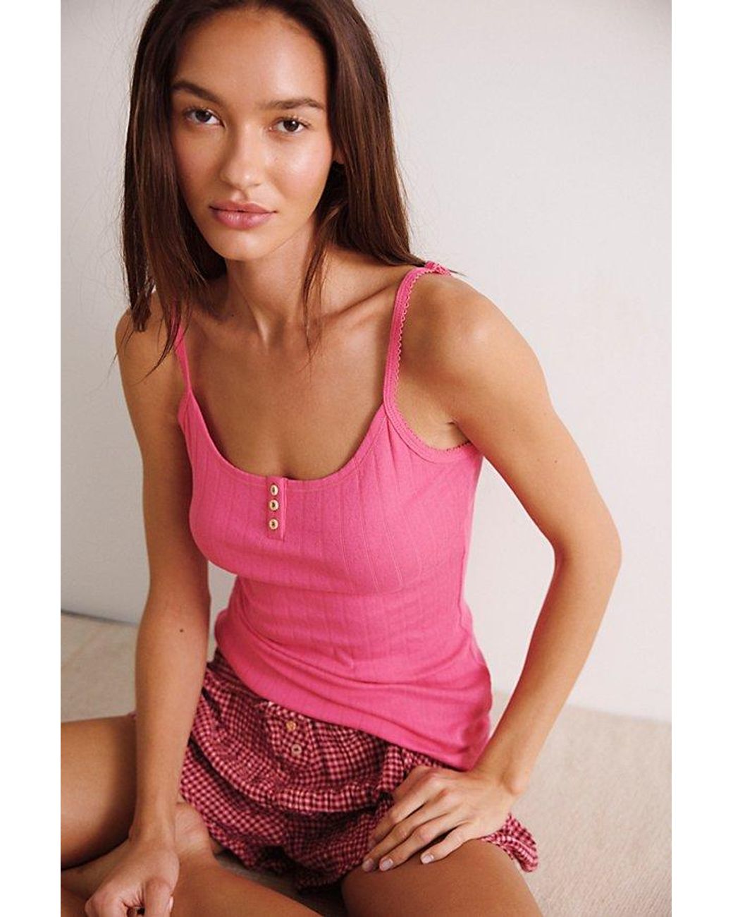 Intimately By Free People Red End Game Pointelle Henley Cami By