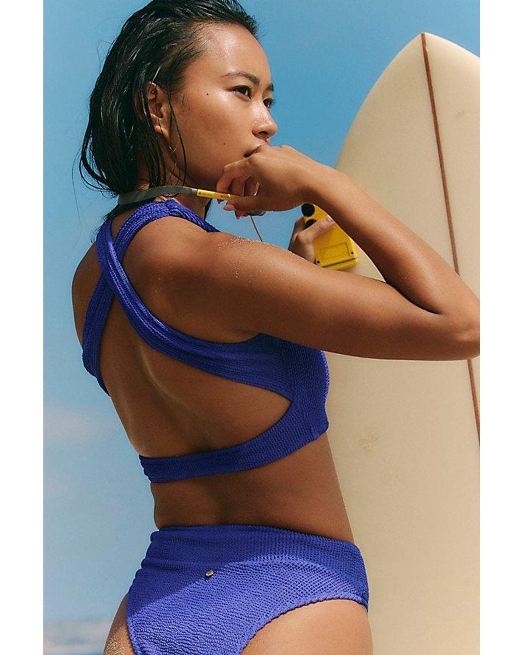 Rhythm Blue Wave Break Cross Back Surf Top