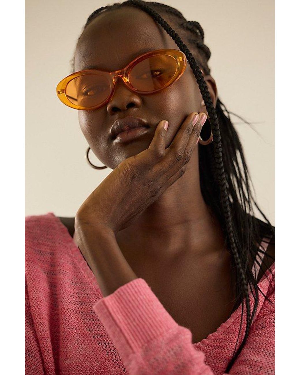 Free People Orange Mae Oval Sunglasses