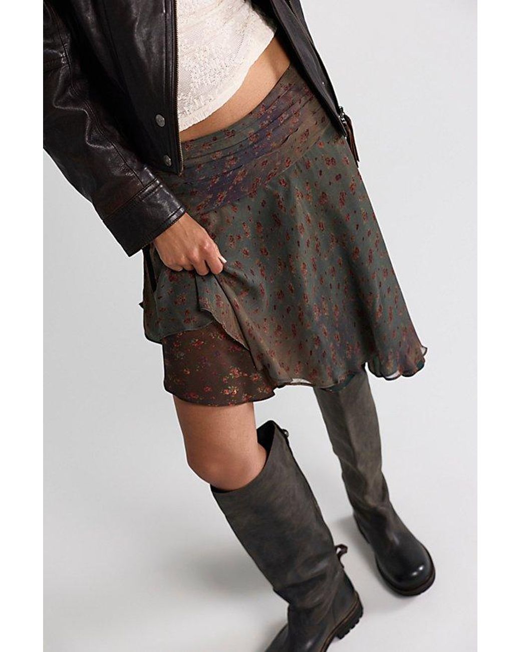 Free People Black Daydreamer Printed Asymmetrical Midi Skirt
