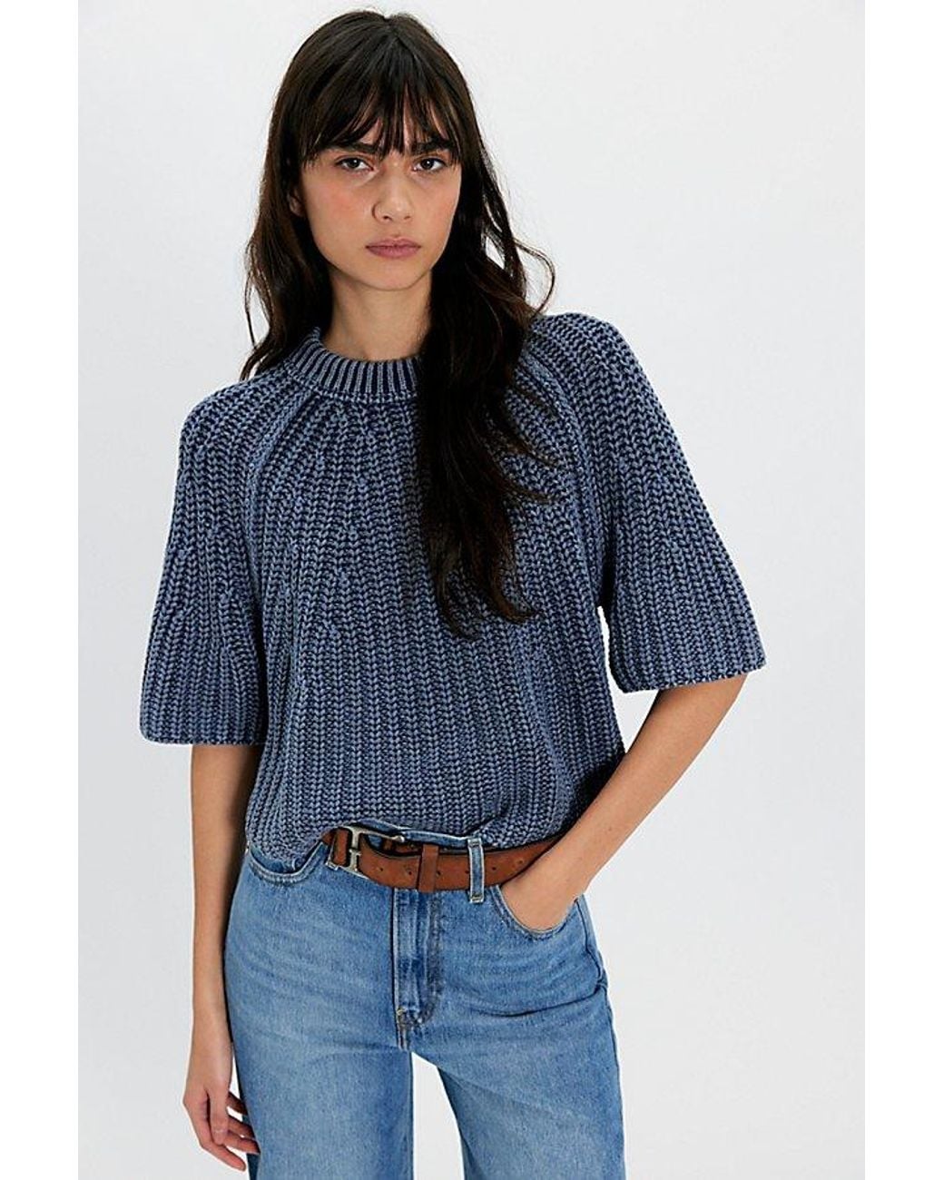 Free People Blue Amy Cotton Sweater Tee