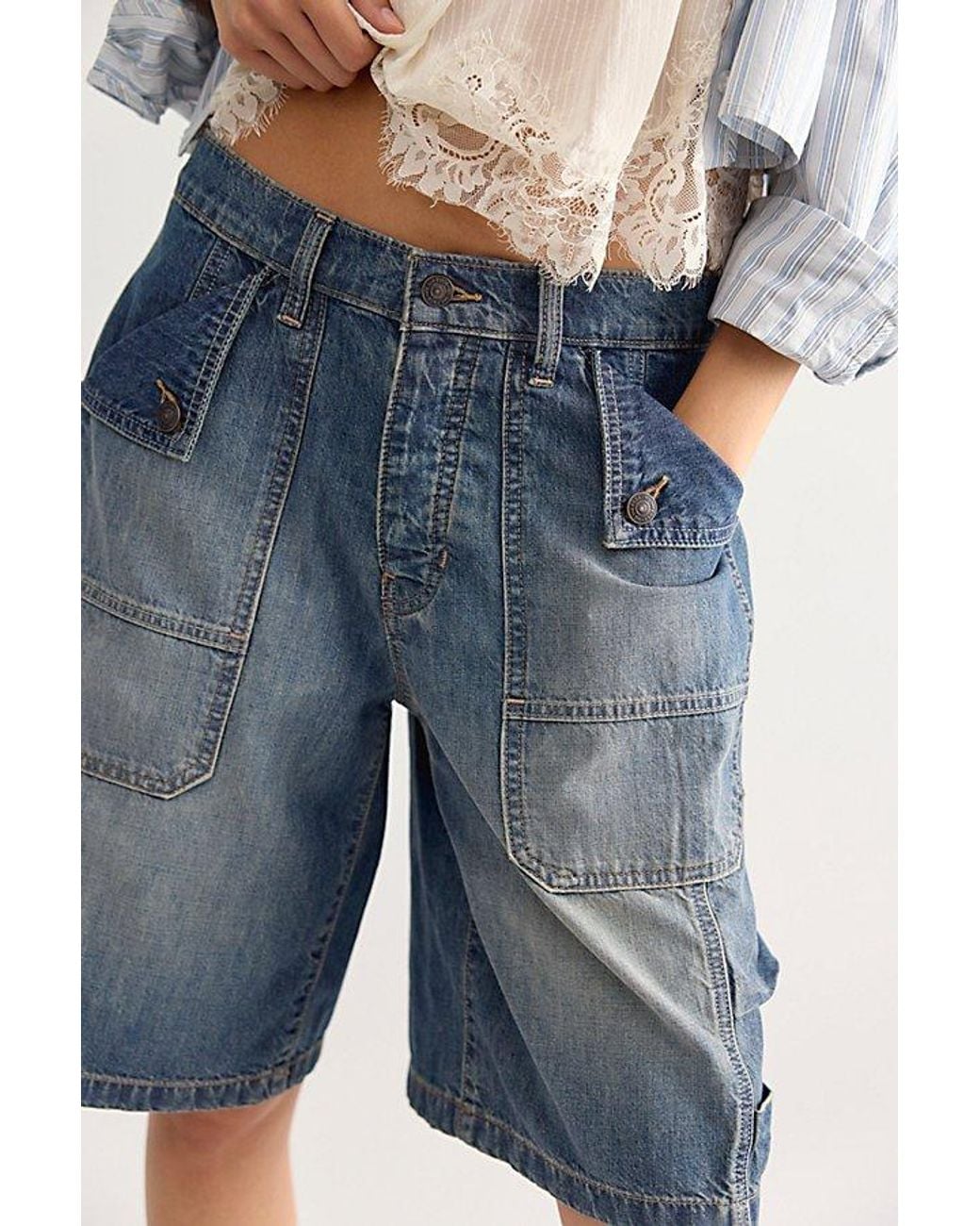 Free People Blue We The Free Mikie Long Shorts