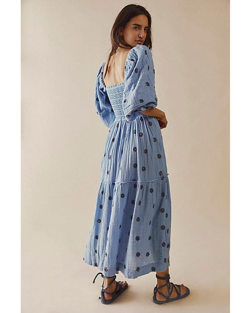 Free People Blue Dahlia Embroidered Maxi Dress
