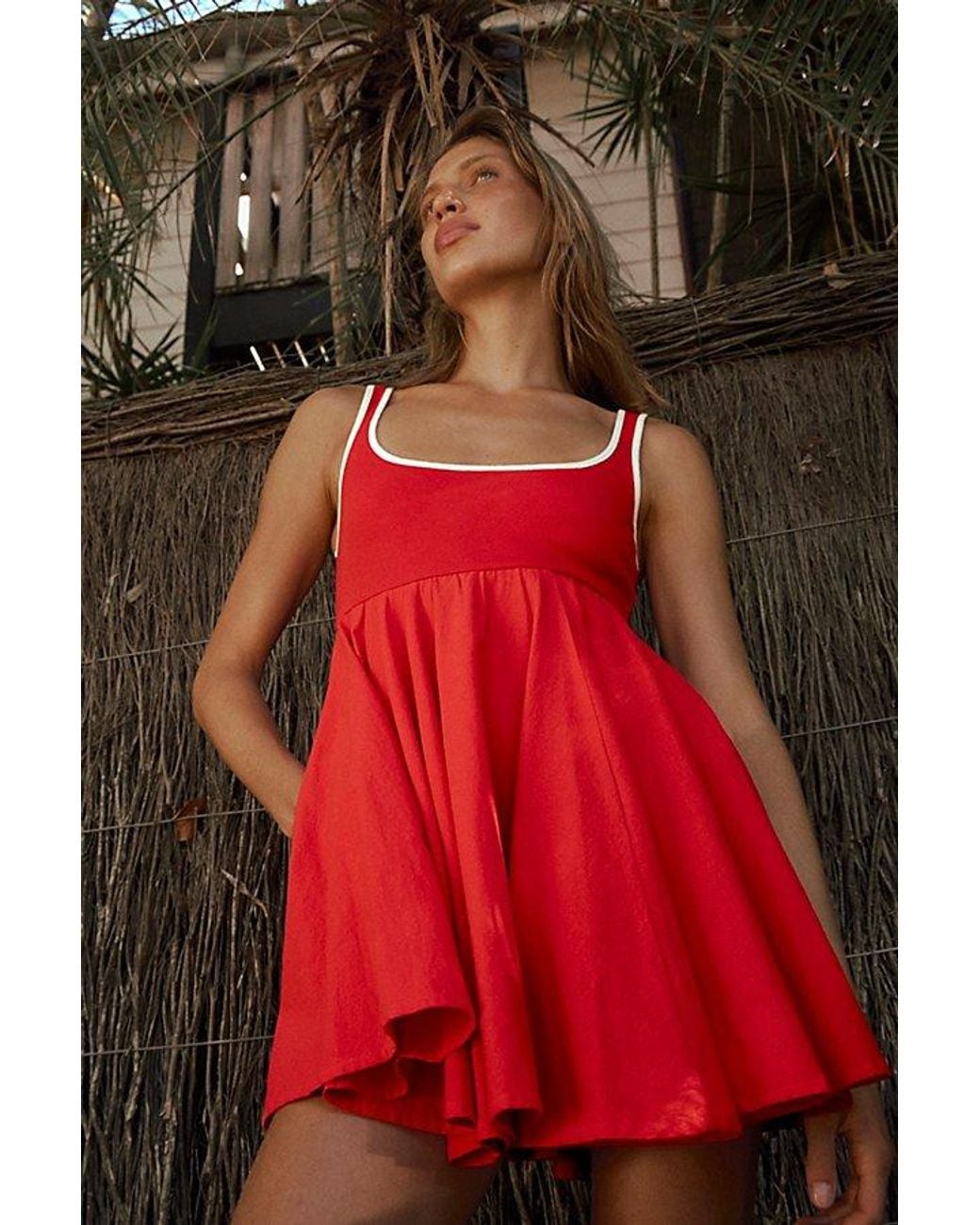 free people red mini dress Can't Help It The Dressing Room Smocked back Adjustable shoulder straps Free People Prescott Cotton Mini