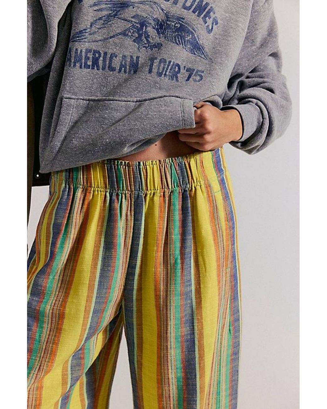 Free People Multicolor Day's End Linen Striped Pull-On Pants