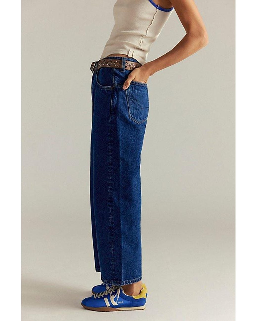 Free People Blue Deep Trance Dropped Boyfriend Jeans