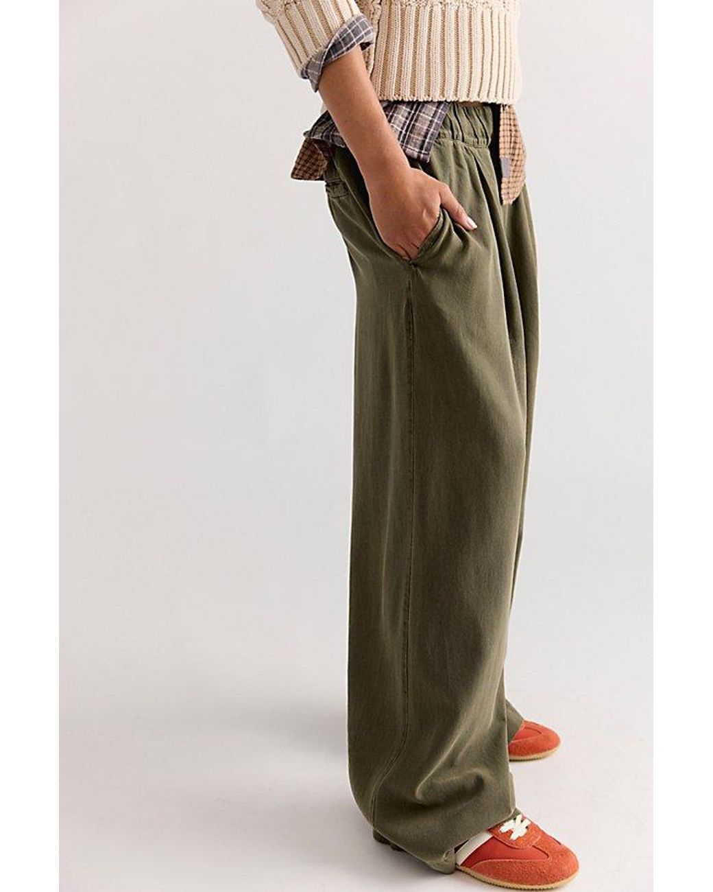 Free People Green Tidal Moon Low-Rise Pull-On Pants
