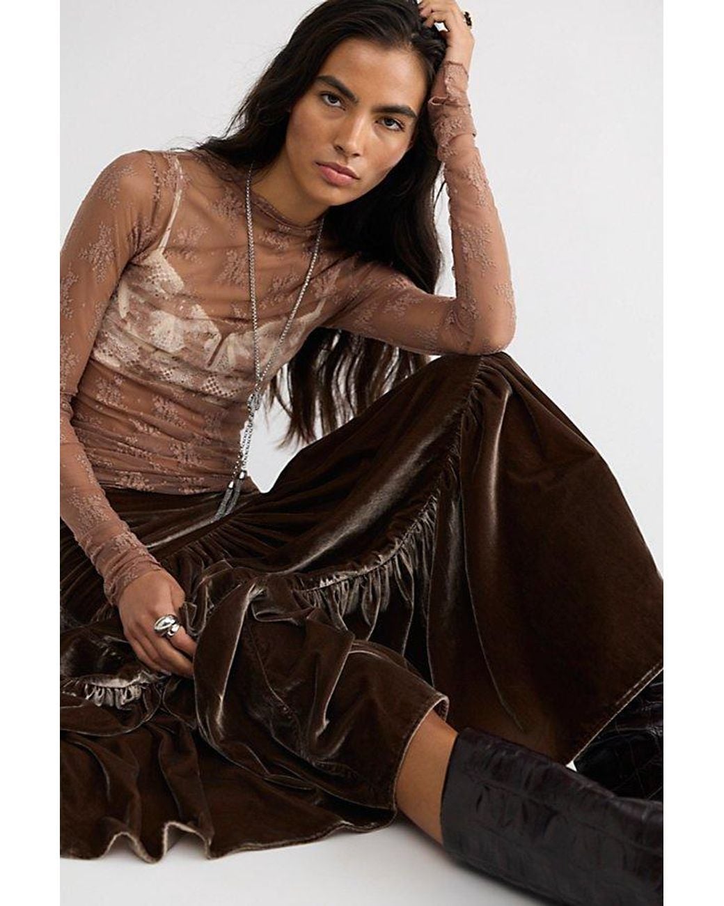 Free People Brown Juliette Velvet Maxi Skirt