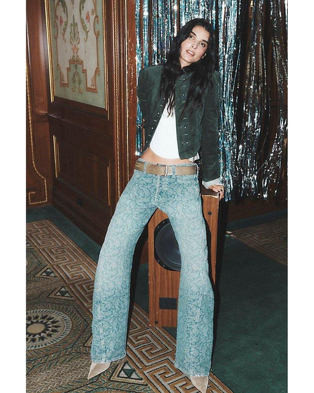 Free People Blue Fable Jacquard Twisted Jeans