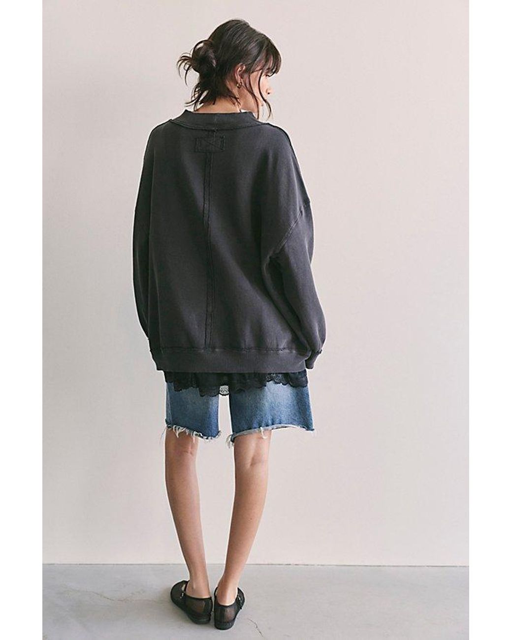Free People Gray Palm Spring Turtleneck Graphic Pullover