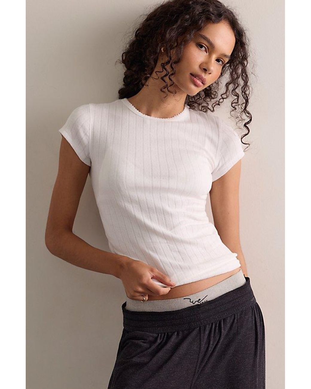 Intimately By Free People Brown Classic Keepsake Pointelle Baby Tee By