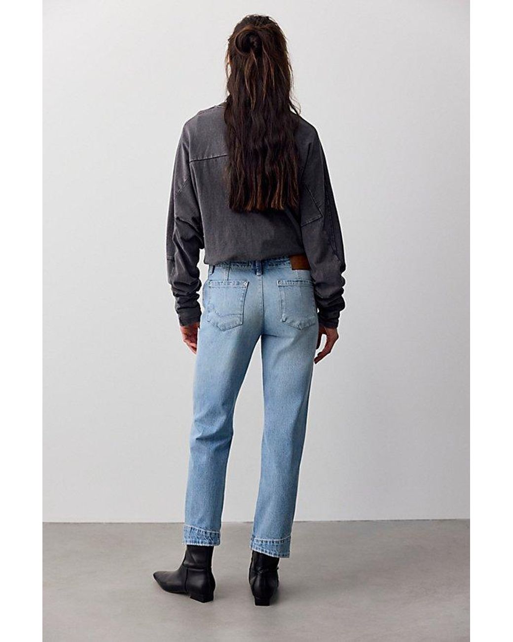 Free People Blue Leona Low-Rise Twisted Slim Jeans