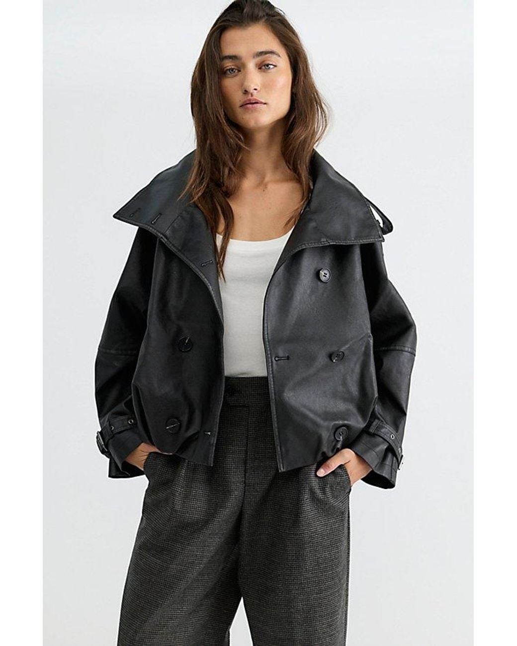 Free People Black Stratus Vegan Leather Funnel-Neck Jacket