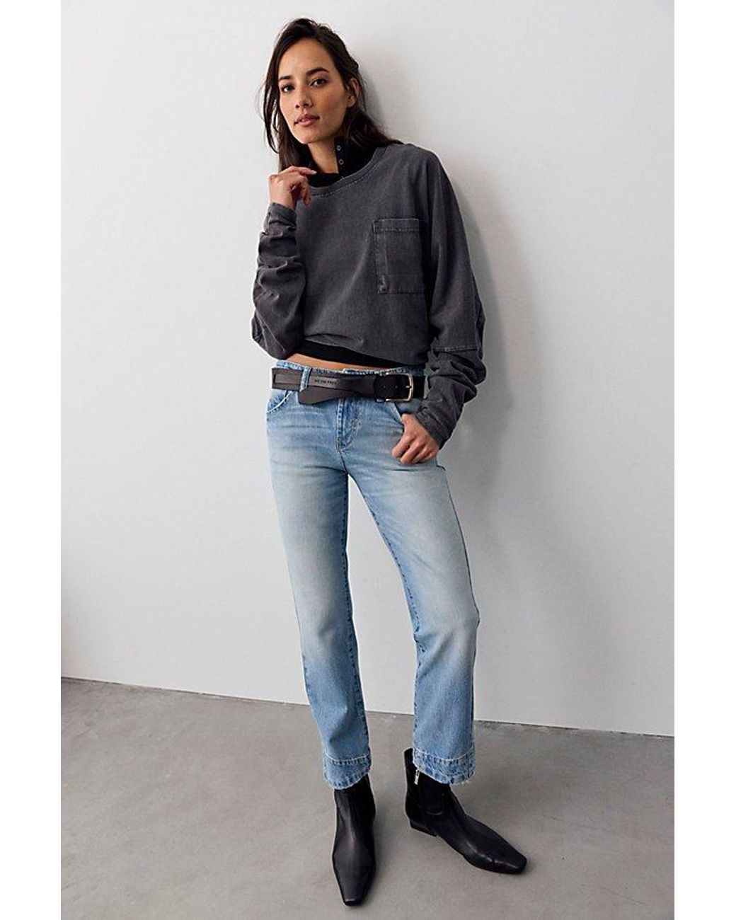 Free People Blue Leona Low-Rise Twisted Slim Jeans