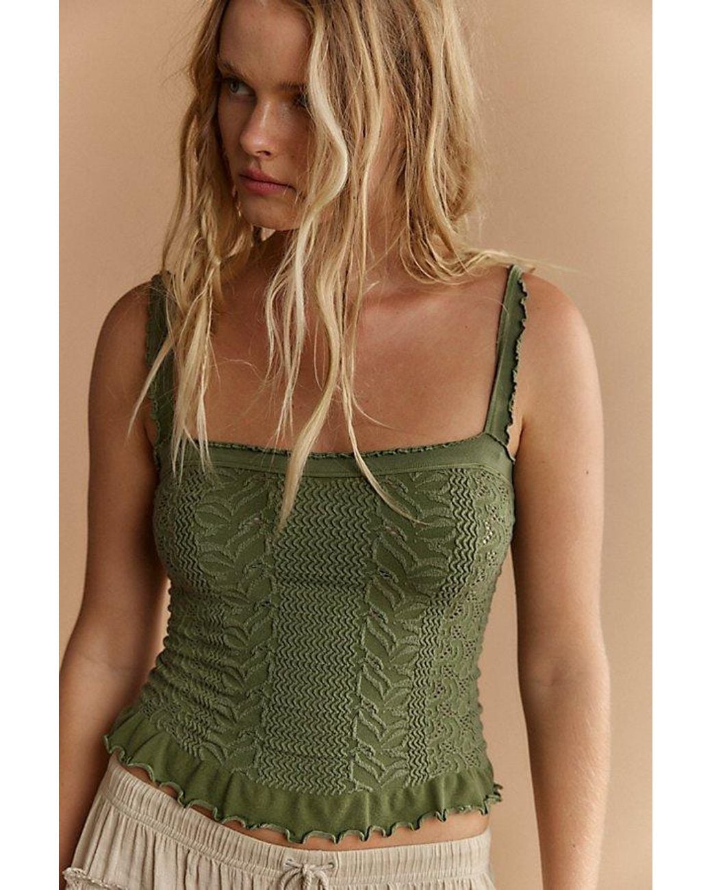 Intimately By Free People Green So Soft Frill Square Neck Tank Top By