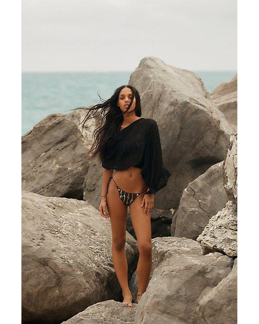 Free People Black Maggie Everyday Asymmetrical Knit Poncho