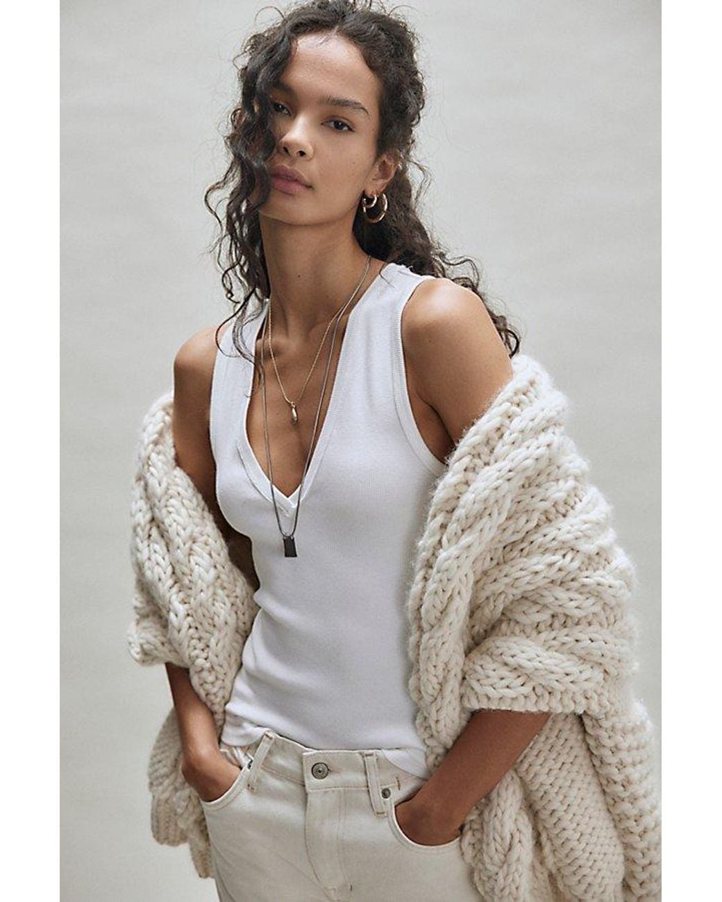 Free People White We The Free Neria V-Neck Tank Top