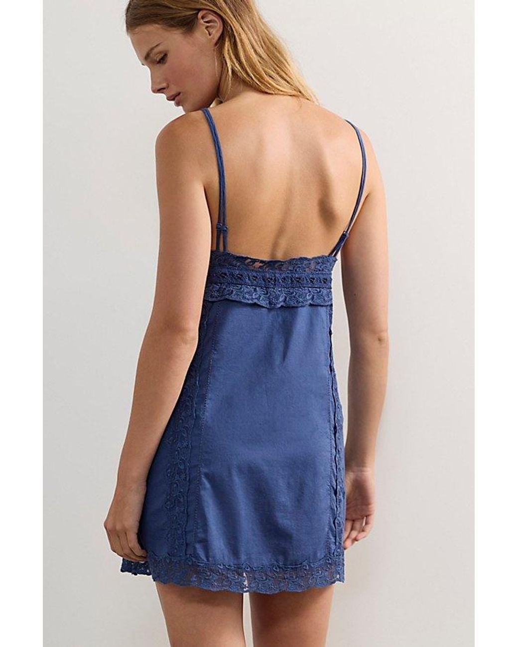 Intimately By Free People Blue Sweet Heart Mini Shift Slip Dress By