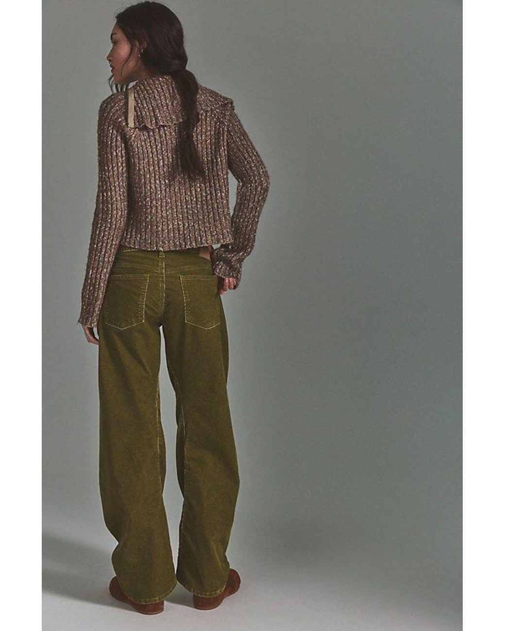 Free People Green Fable Washed Cord Twisted Jeans