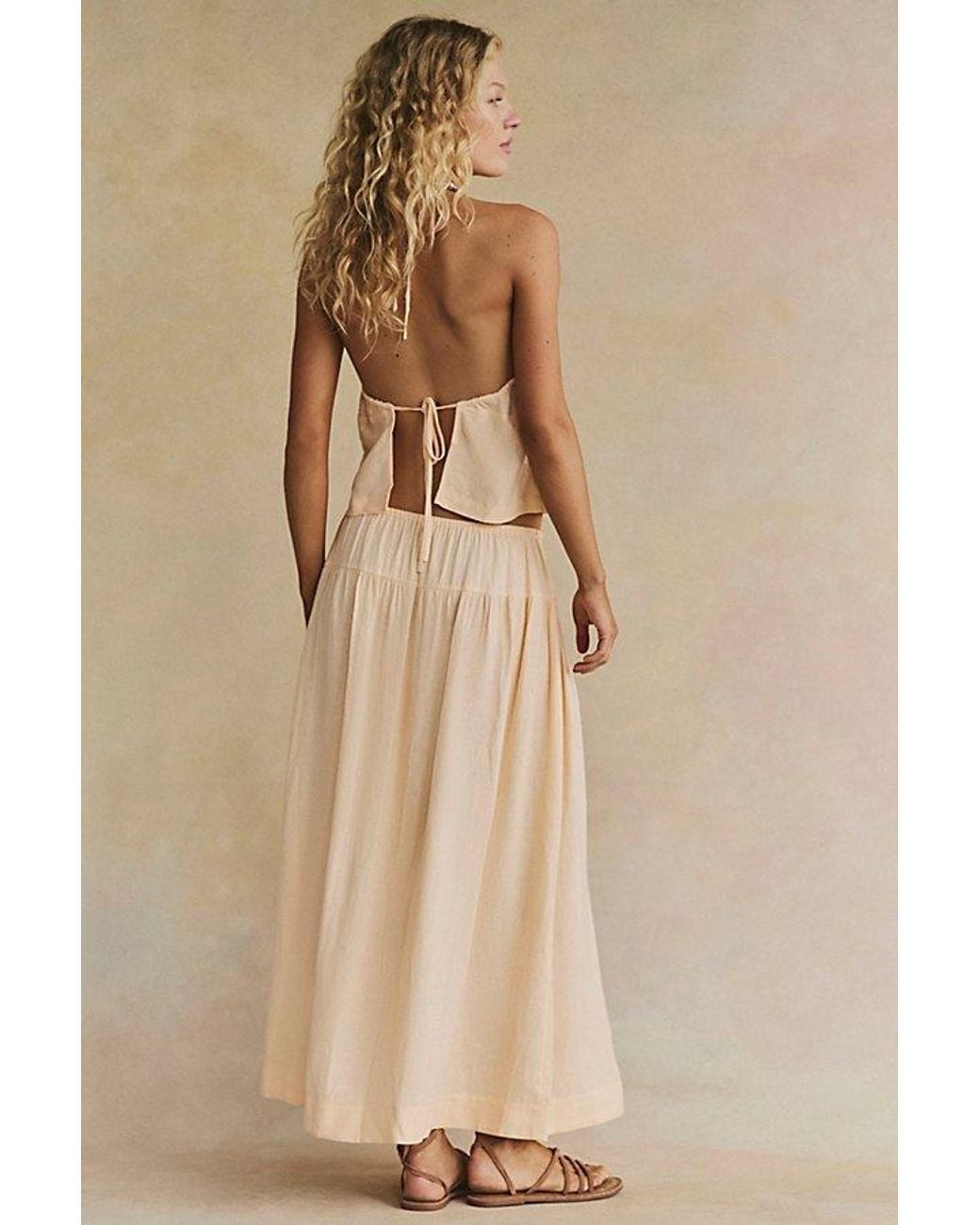 free-est Natural Sandshell Linen Skirt Set By