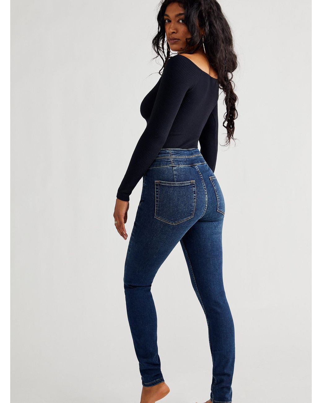 Free People Crvy High-rise Lace-up Skinny Jeans in Blue | Lyst Australia