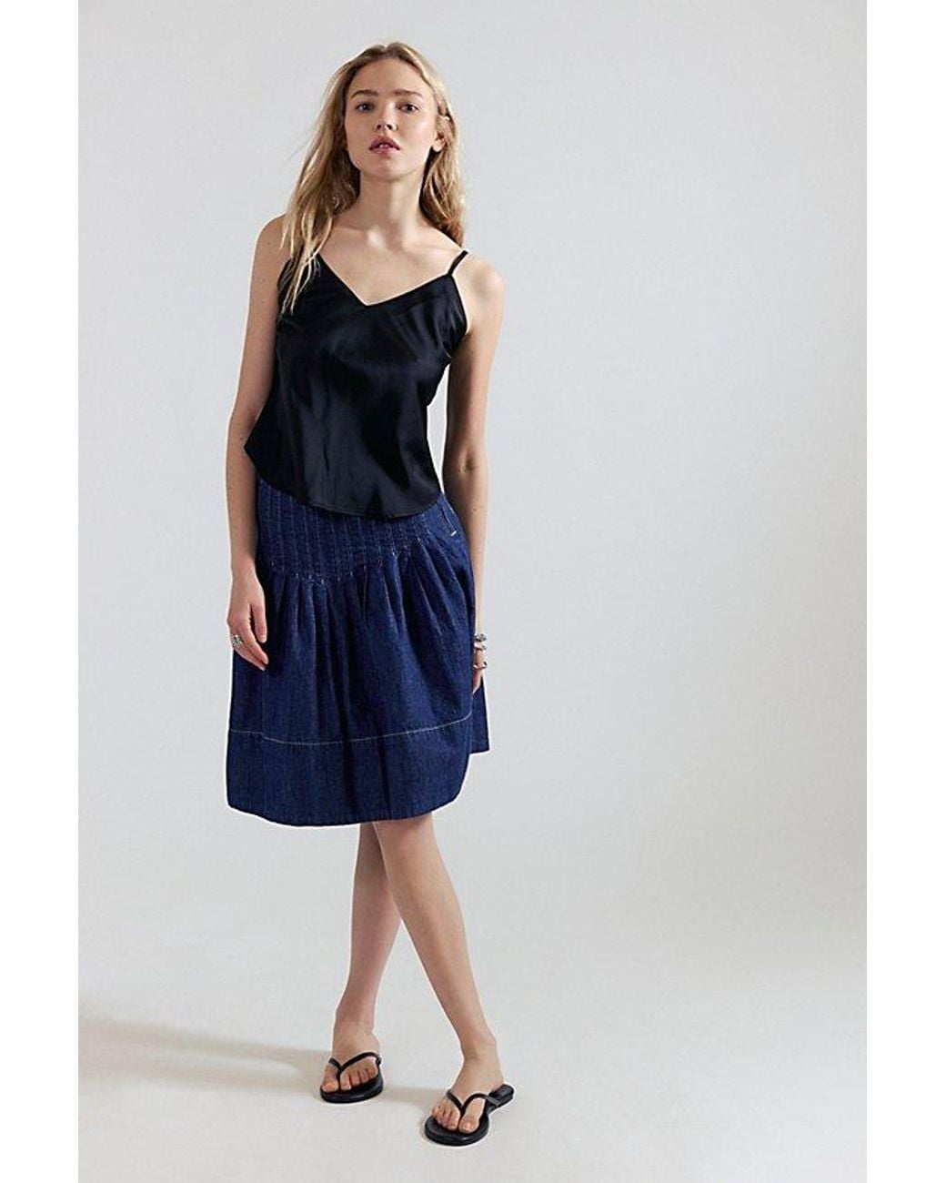 Free People Blue Peyton Pintuck Denim Midi Skirt