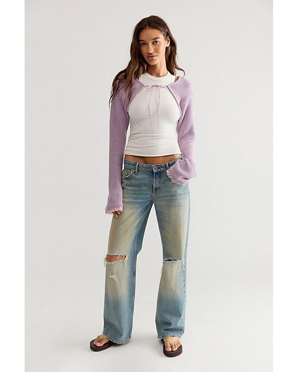 Free People Multicolor Dafne Knit Cropped Bolero Sweater
