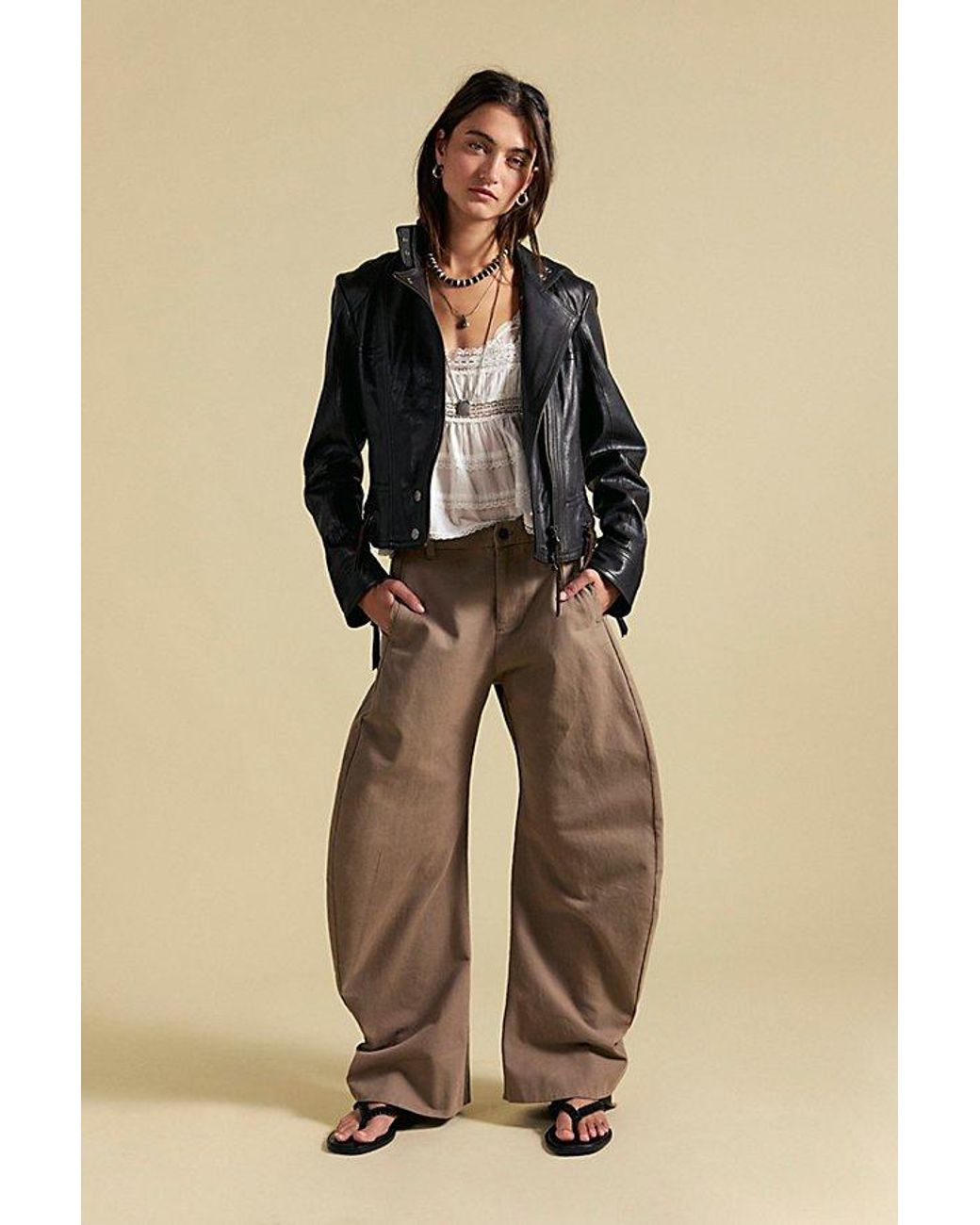 Free People Natural Spotlight Structured Twill Barrel Trousers