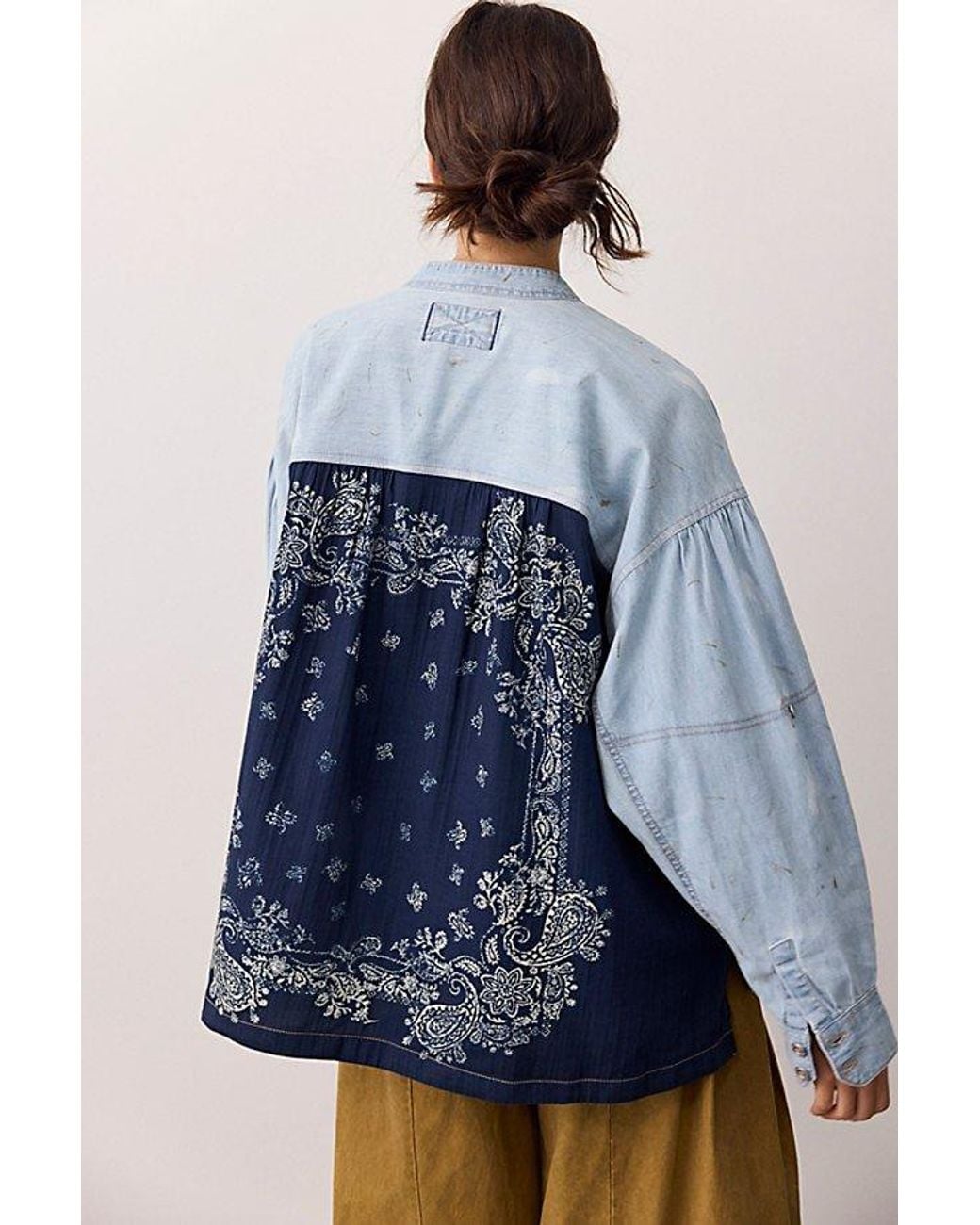 Free People Blue Reverie Patchwork Shirt