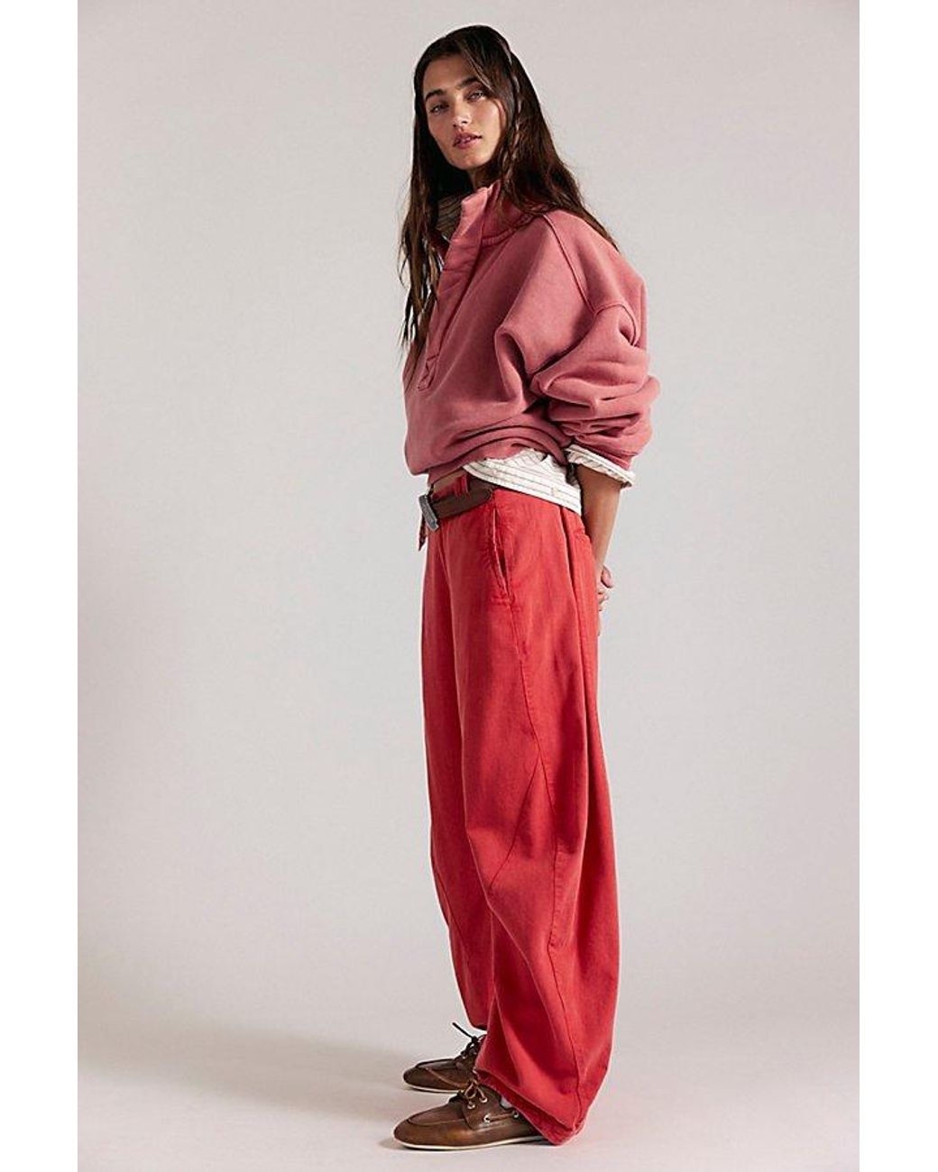 Free People Red Spotlight Washed Barrel Chino Trousers