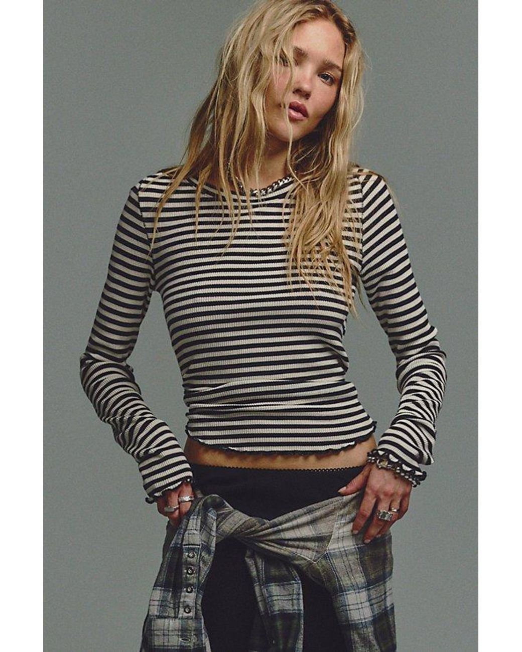 Free People Multicolor Easy Does It Striped Long Sleeve Tee