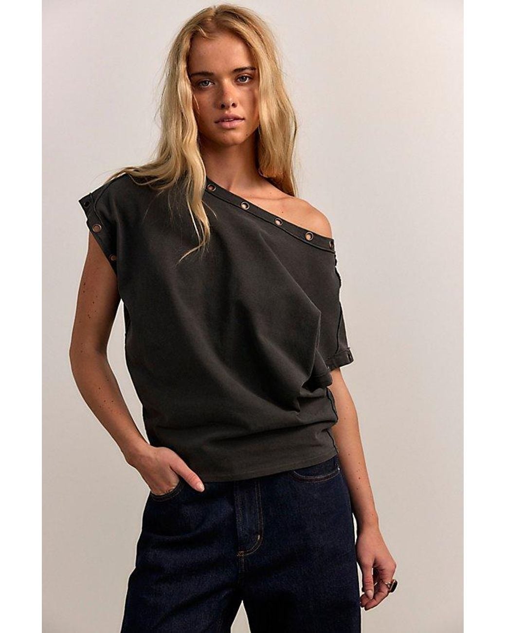 Free People Black Off-The-Shoulder Billie Tee