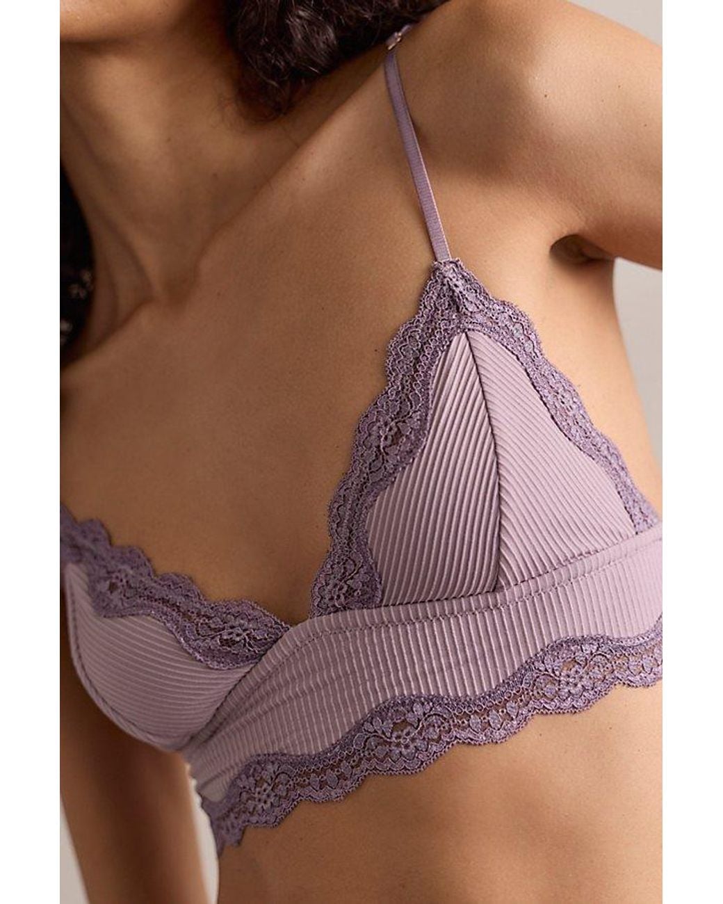 Intimately By Free People Brown Charlie Lace Microfiber Ribbed Longline Triangle Bralette By