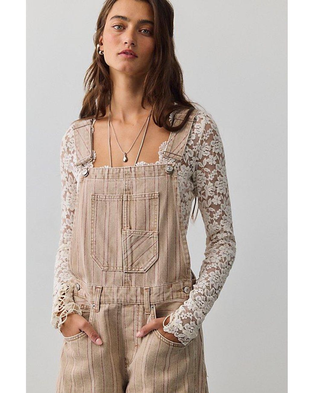 Free People Natural Good Luck Printed Dungarees