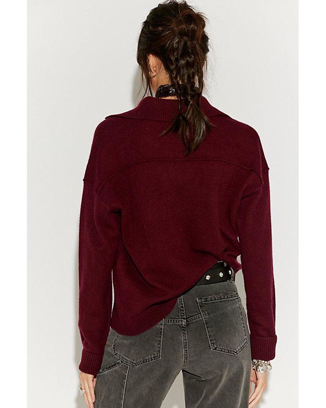 Free People Red Eloura Cashmere Henley Sweater