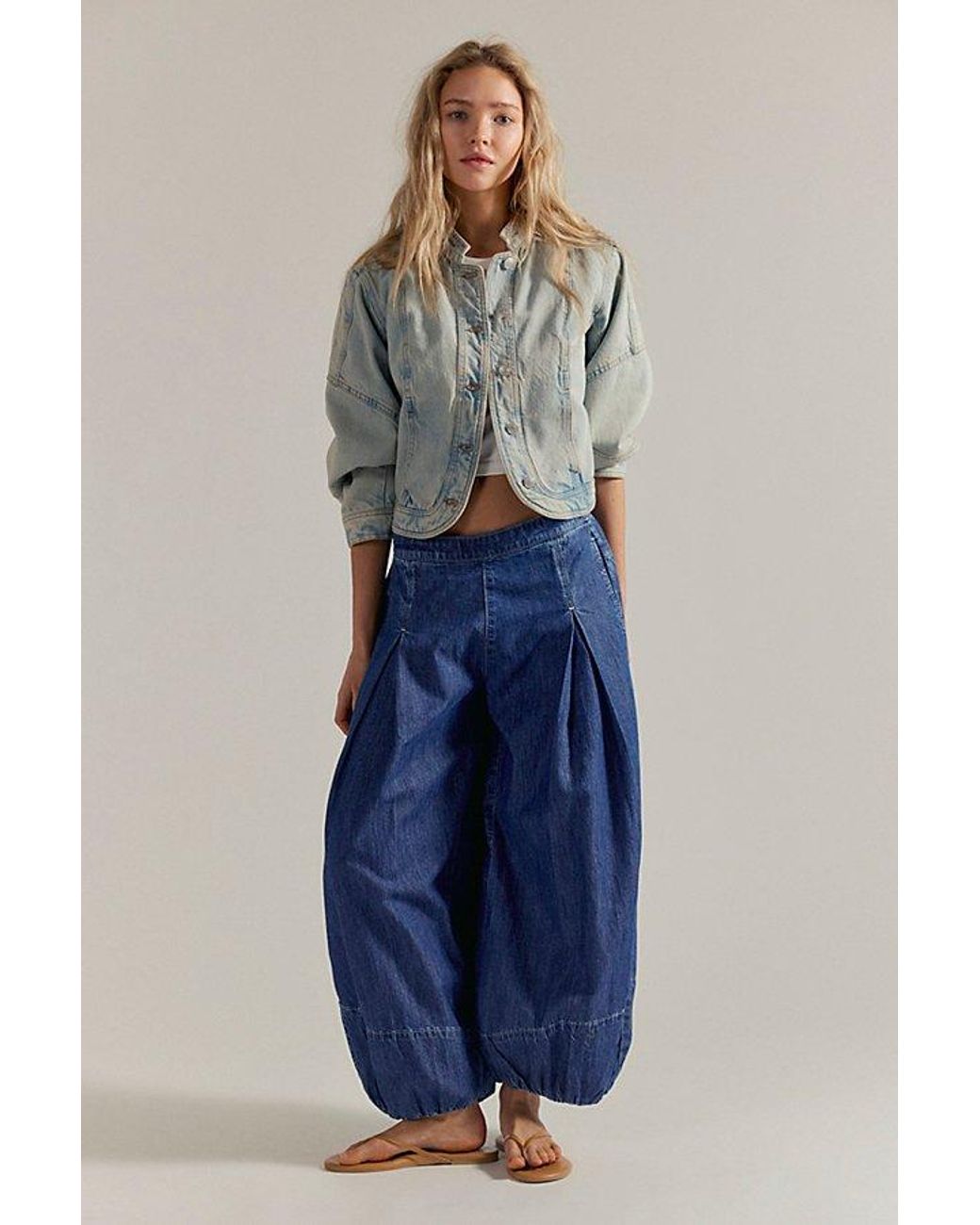 Free People Blue Moonflower Pull-On Balloon Jeans