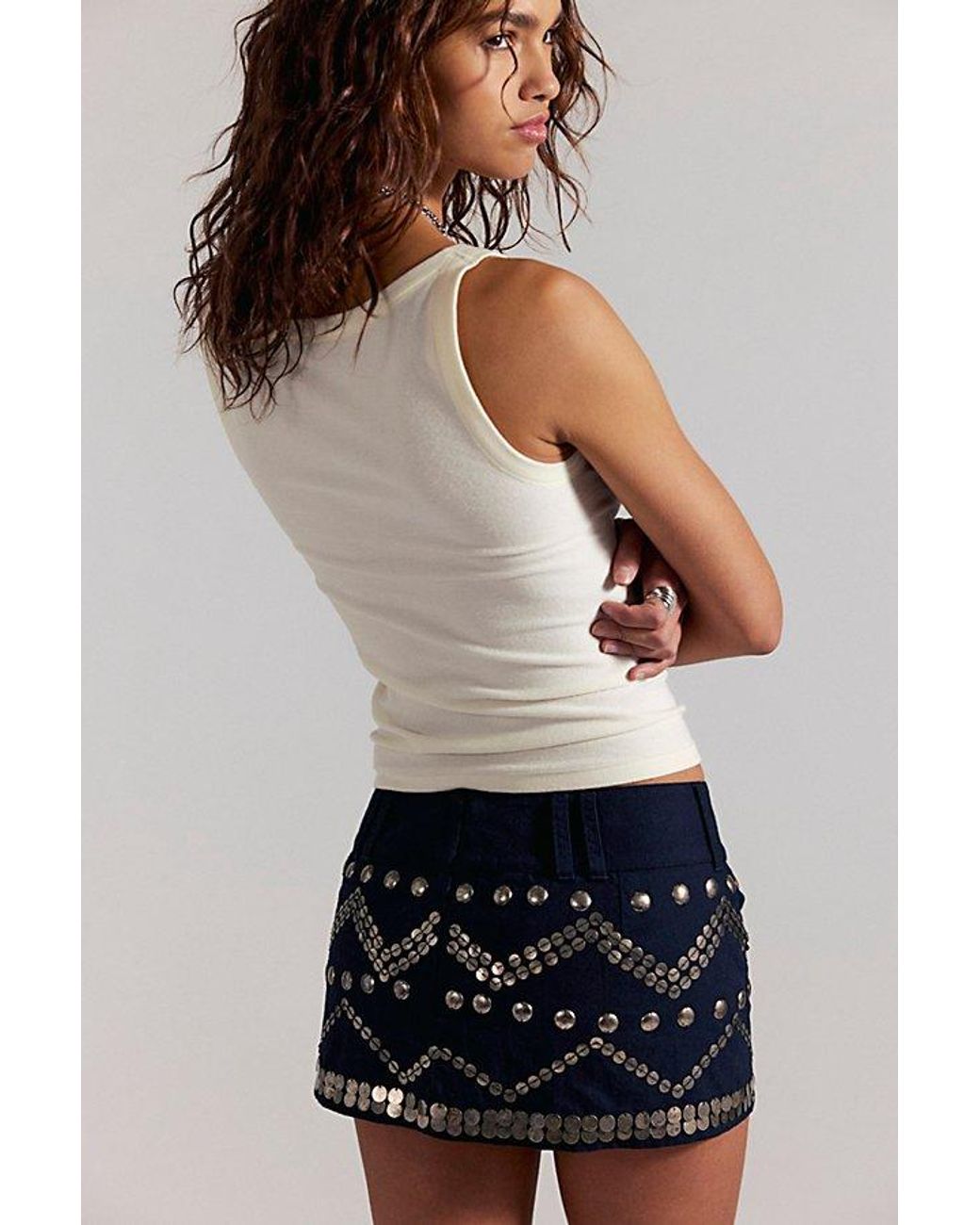 Free People Black Sparta Beaded Micro Skirt