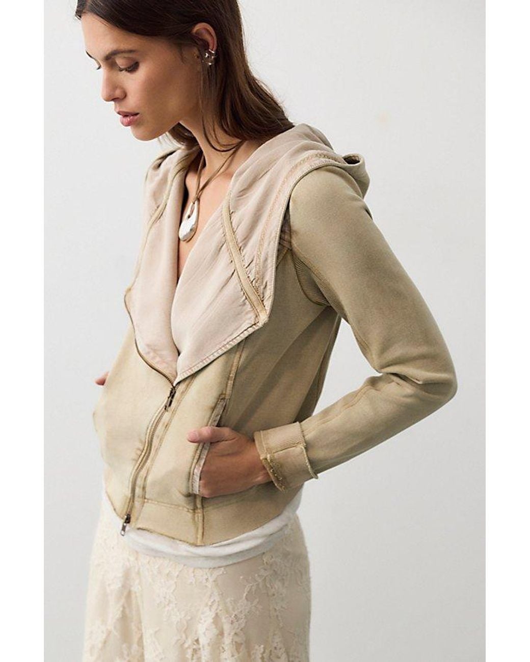 Free People Natural Throwback Asymmetric Zip-Up Hoodie