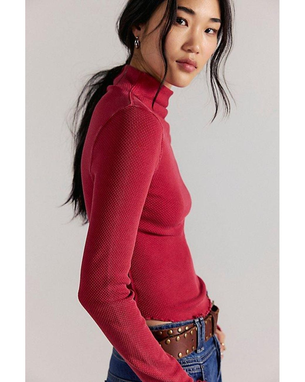 Free People Red Aria Turtleneck Top