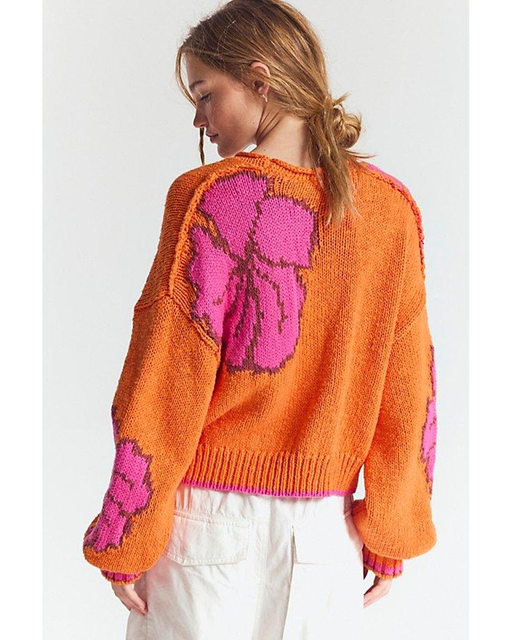 Free People Red Sunny Patterned Cardi