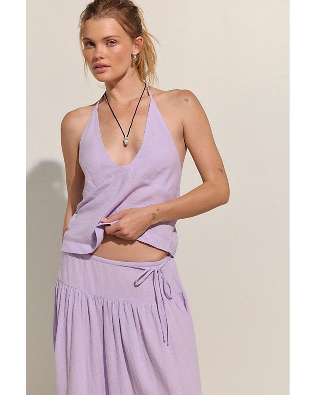 free-est Purple Sandshell Linen Skirt Set By