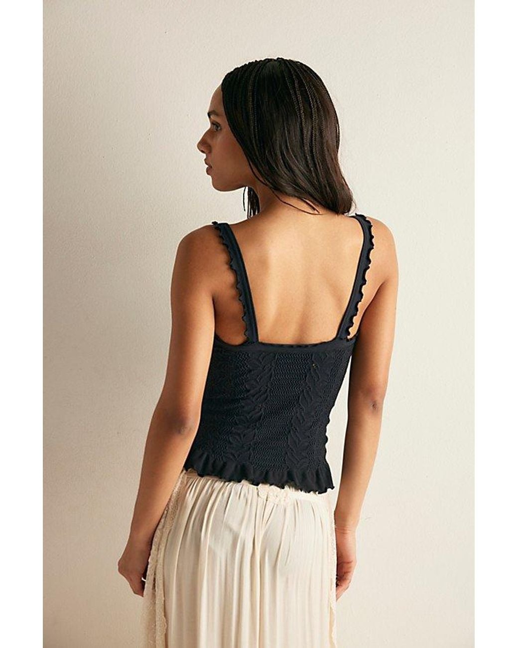 Intimately By Free People Black So Soft Frill Square Neck Tank Top By