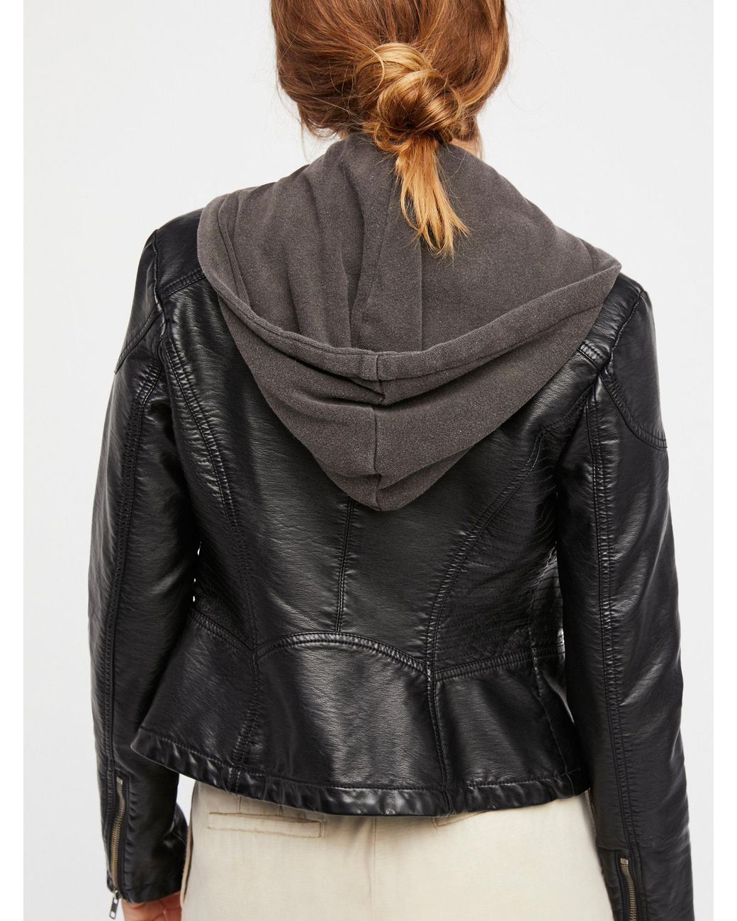 Free people vegan leather shop hooded jacket