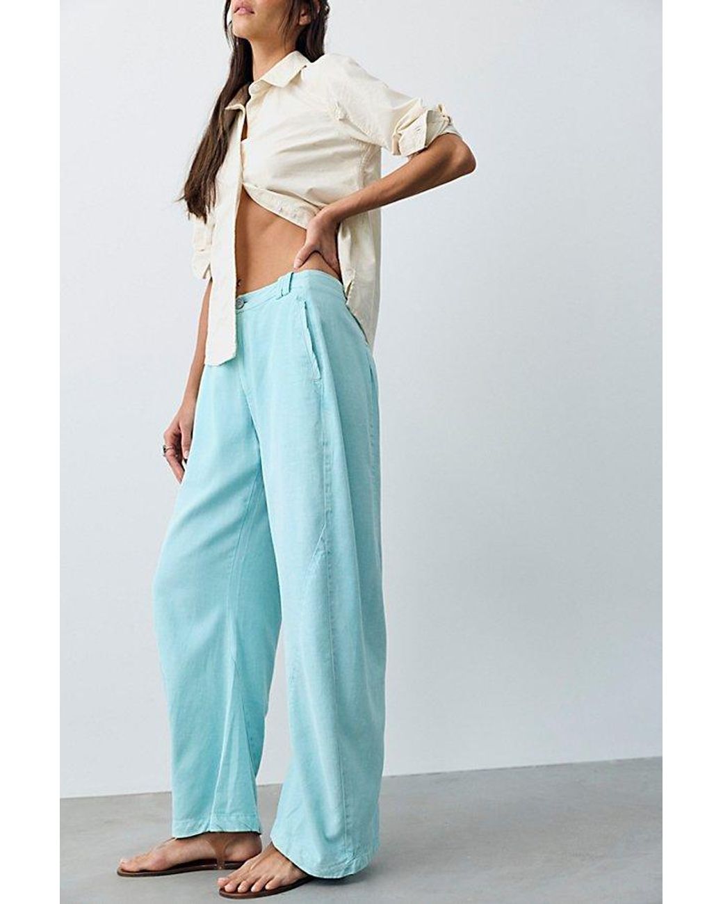 Free People Blue Spotlight Washed Barrel Chino Trousers