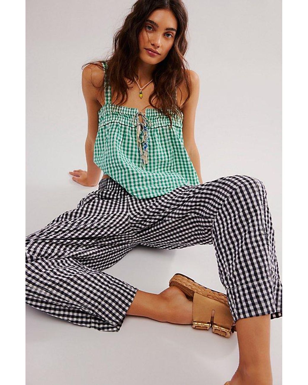 Free People Multicolor Preppy Poplin Gingham Trousers