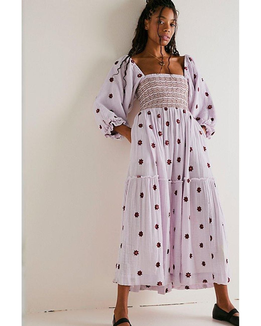 Free People Dahlia Embroidered Maxi Dress At In Frost Lavender Combo, Size:  Xs | Lyst