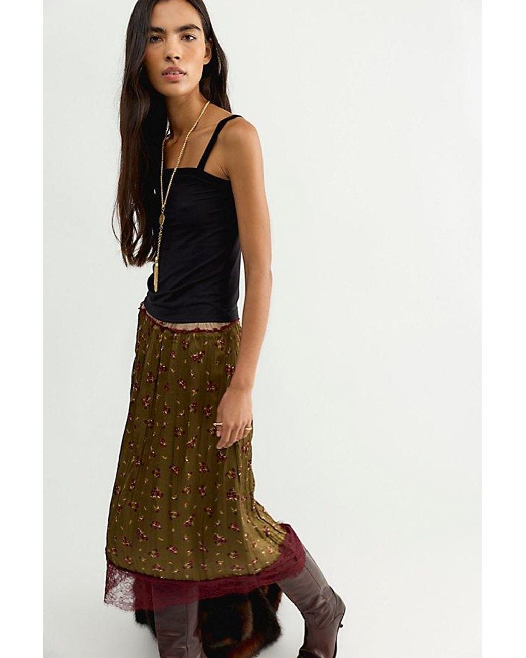 Free People Multicolor Piper Crinkle Column Midi Skirt